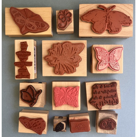 Butterflies & Ladybugs Wooden Block Rubber Stamps Lot of 13 - Picture 6 of 13